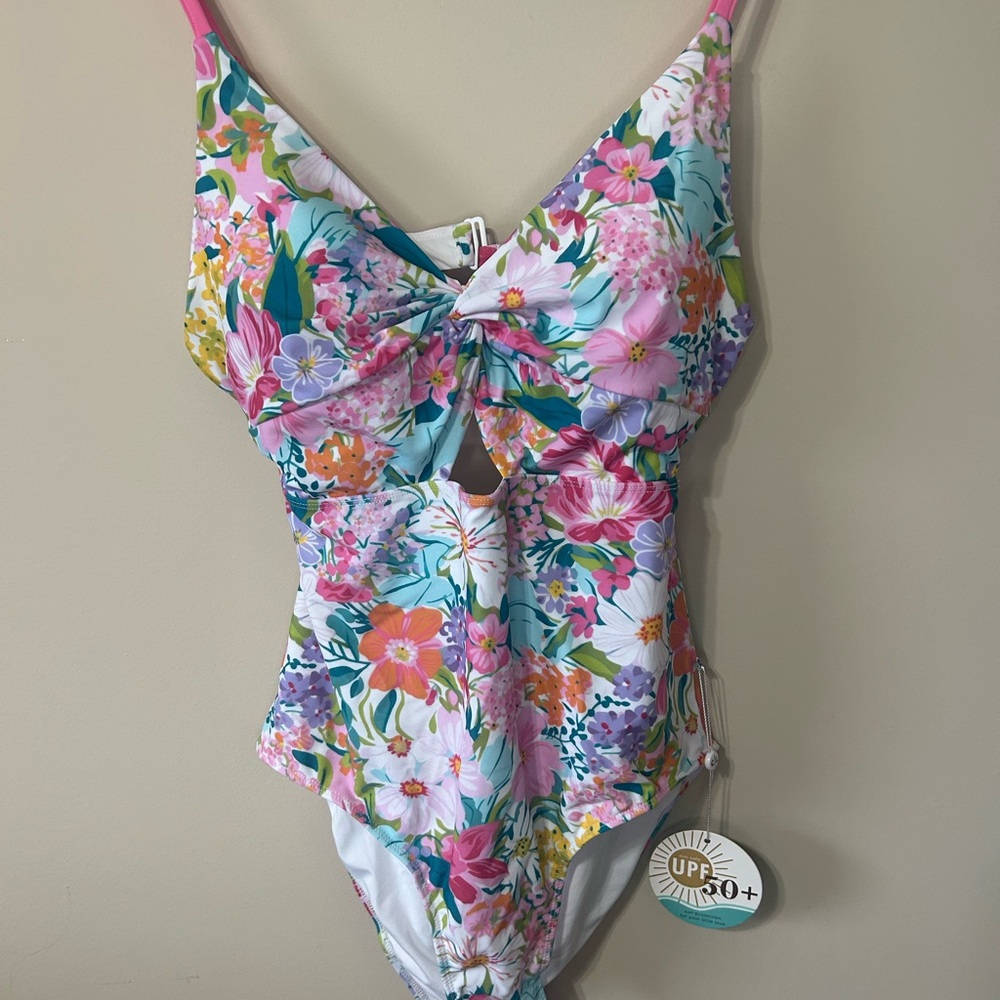 Caden Lane Floral One Piece with Pink Accents